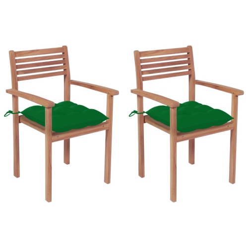vidaXL Garden Chairs 2 pcs with Green Cushions Solid Teak Wood