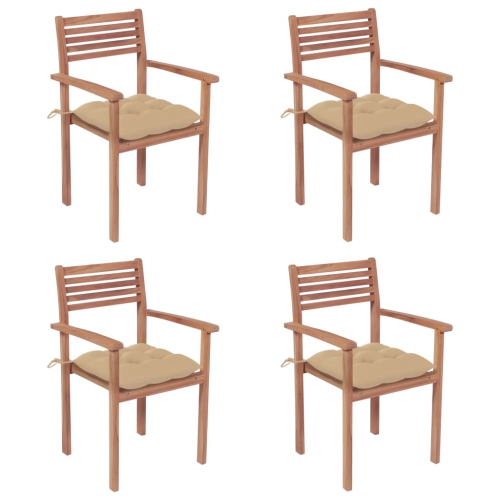 vidaXL Garden Chairs 4 pcs with Beige Cushions Solid Teak Wood