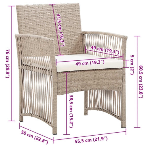 vidaXL Garden Armchairs with Cushions 2 pcs Beige Poly Rattan
