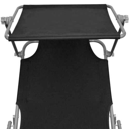 vidaXL Folding Sun Lounger with Canopy Black Aluminium