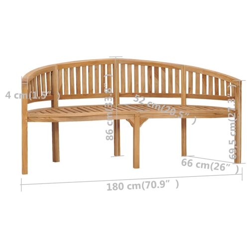 vidaXL Banana Bench, Indoor/Outdoor, Fine Sanded Finish, Solid Teak Wood 26"x70.9"x33.9" Brown