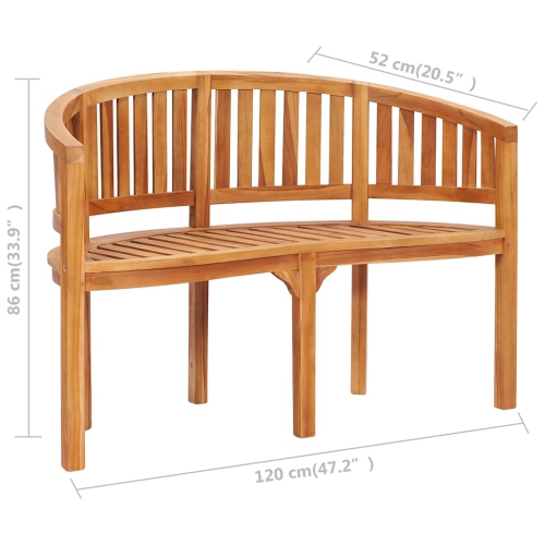 vidaXL Banana Bench, Indoor/Outdoor, Fine Sanded Finish, Solid Teak Wood 20.5"x47.2"x33.9" Brown