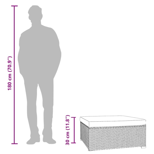 vidaXL Garden Footrest with Cushion Grey 70x70x30 cm Poly Rattan