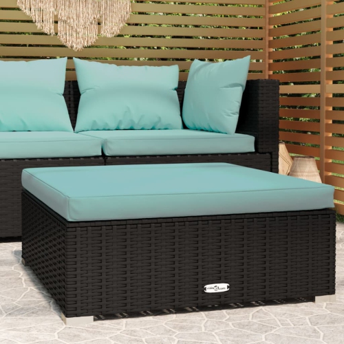 vidaXL Garden Footrest with Cushion Black 70x70x30 cm Poly Rattan
