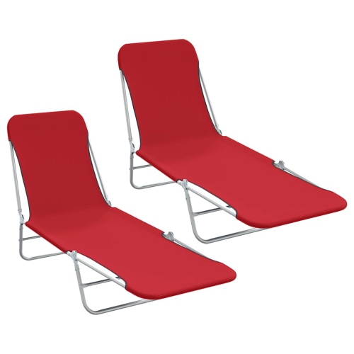 2 chaises longues pliantes vidaXL acier et tissu rouge
