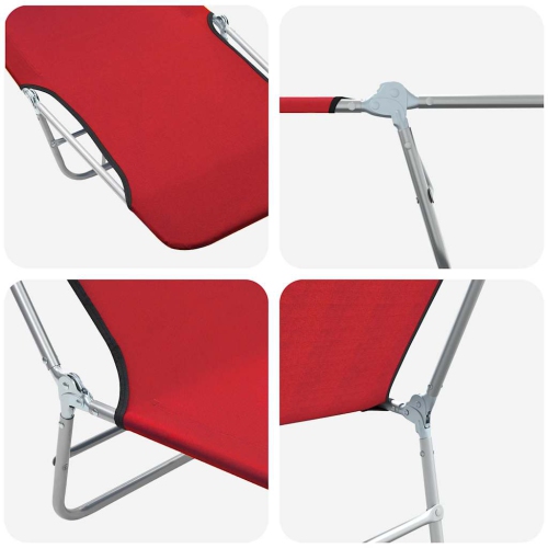 2 chaises longues pliantes vidaXL acier et tissu rouge