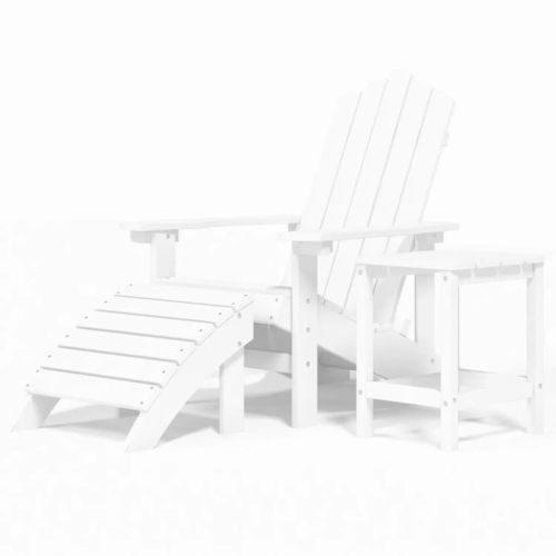 vidaXL Garden Adirondack Chair with Footstool & Table HDPE White