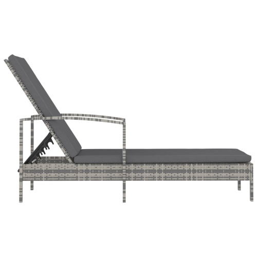 vidaXL Sun Lounger with Armrests Poly Rattan Grey