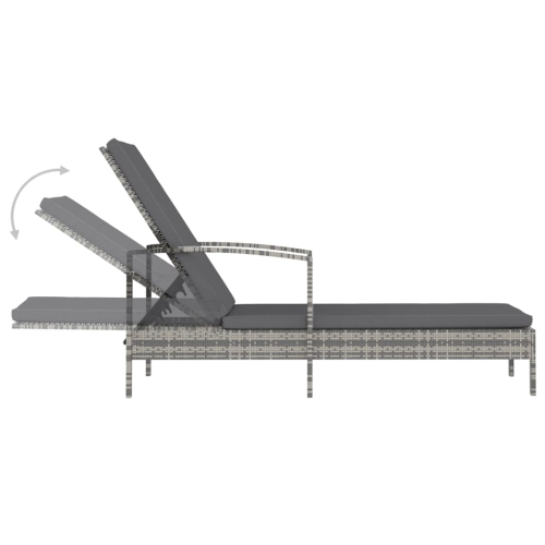 vidaXL Sun Lounger with Armrests Poly Rattan Grey