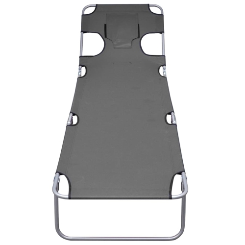 vidaXL Foldable Sunlounger with Head Cushion Adjustable Backrest Grey
