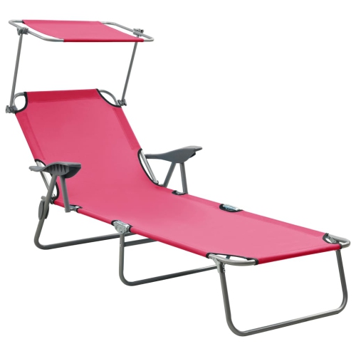 VIDAXL  Sun Lounger With Canopy Steel In Pink
