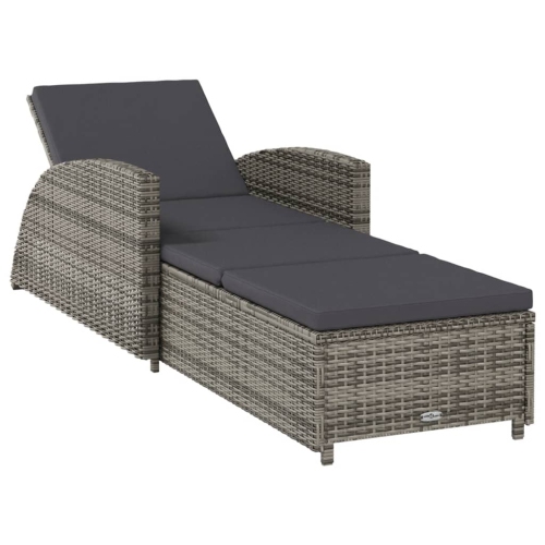 vidaXL Sun Lounger with Dark Grey Cushion Poly Rattan Grey