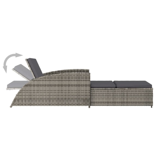 vidaXL Sun Lounger with Dark Grey Cushion Poly Rattan Grey