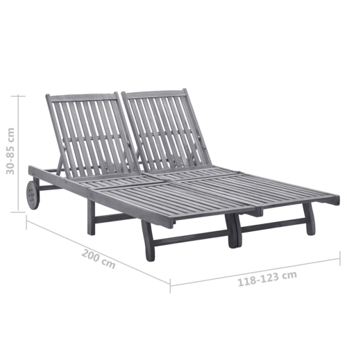 Chaise longue de jardin pour 2&nbsp;personnes avec coussin en bois d'acacia massif gris vidaXL