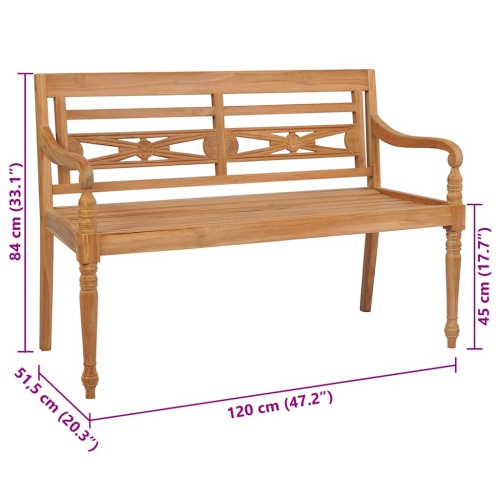 vidaXL Batavia Bench with Anthracite Cushion 120 cm Solid Teak Wood
