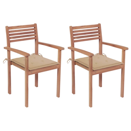 VIDAXL  Garden Chairs 2 PCs With Cushions Solid Teak Wood In Beige
