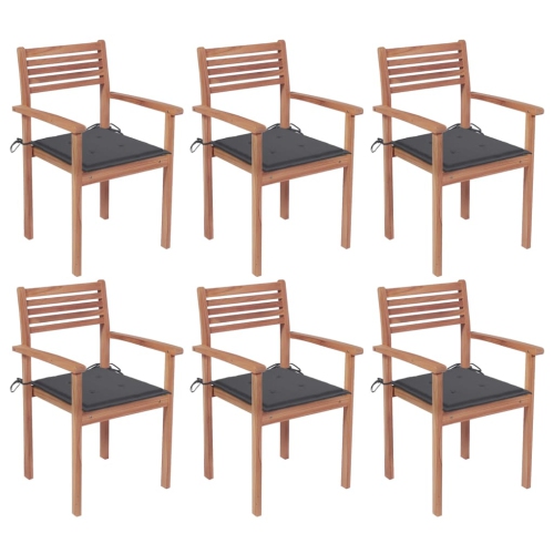 vidaXL Stackable Garden Chairs with Cushions 6 pcs Solid Teak Wood