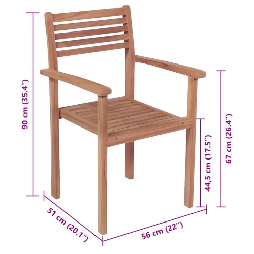 vidaXL Stackable Garden Chairs with Cushions 6 pcs Solid Teak Wood