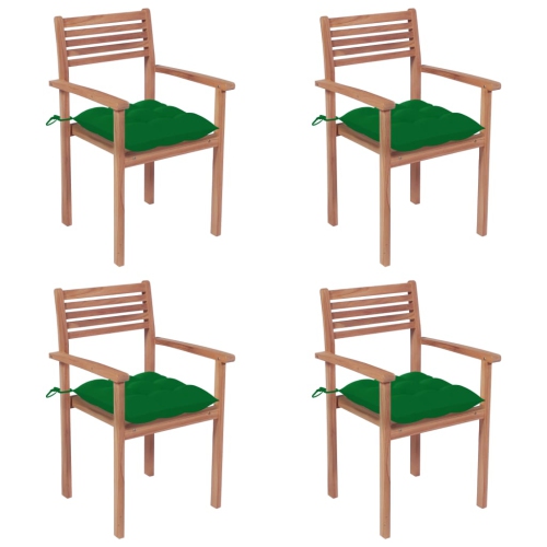 VIDAXL  Garden Chairs 4 PCs With Cushions Solid Teak Wood In Green