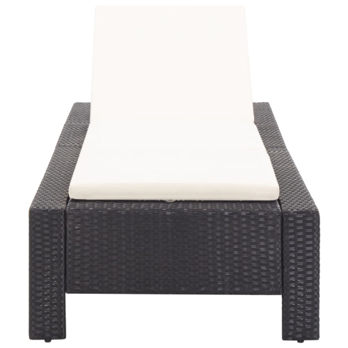 vidaXL Sunbed with Cushion Black Poly Rattan