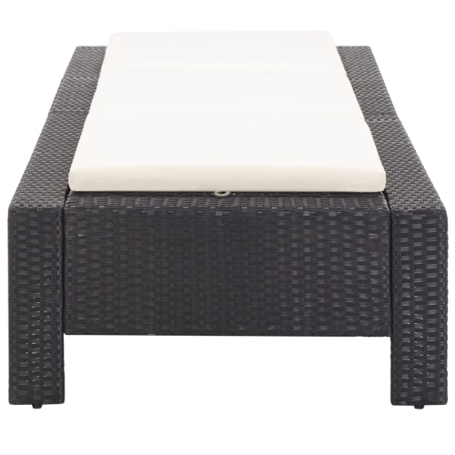 vidaXL Sunbed with Cushion Black Poly Rattan
