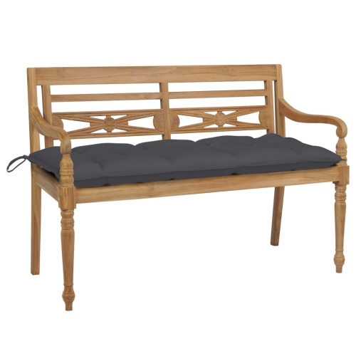 vidaXL Batavia Bench with Anthracite Cushion 120 cm Solid Teak Wood
