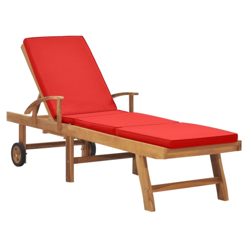 Chaise longue pour soleil avec coussin en teck massif rouge