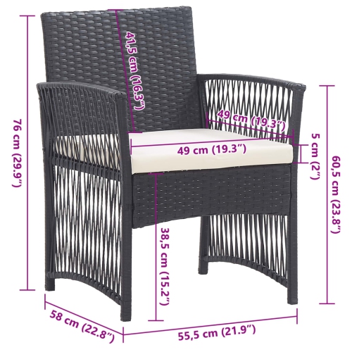 vidaXL Garden Armchairs with Cushions 2 pcs Black Poly Rattan