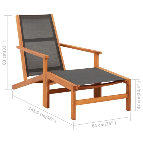 vidaXL Garden Chair with Footrest Solid Eucalyptus Wood and Textilene