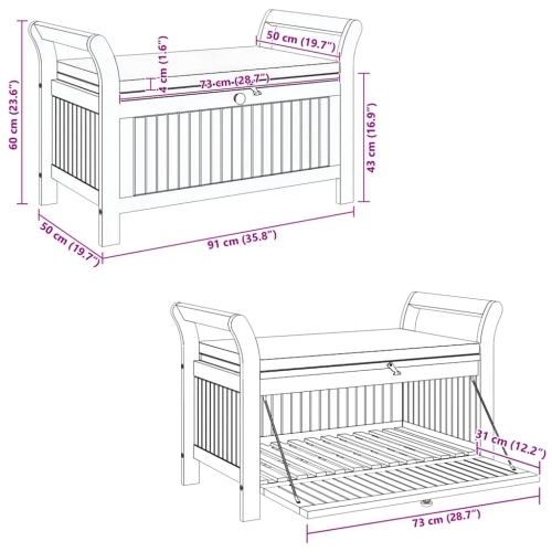 vidaXL Garden Storage Bench with Cushion 91 cm Solid Wood Acacia