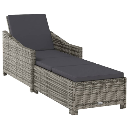 vidaXL Sun Lounger with Dark Grey Cushion Poly Rattan Grey