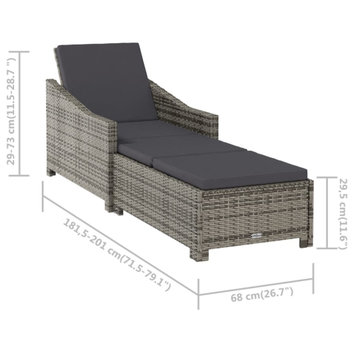 vidaXL Sun Lounger with Dark Grey Cushion Poly Rattan Grey