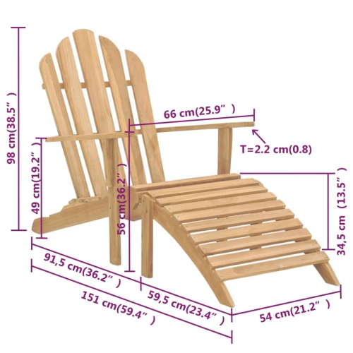 vidaXL Adirondack Chairs with Footrests 2 pcs Solid Wood Teak