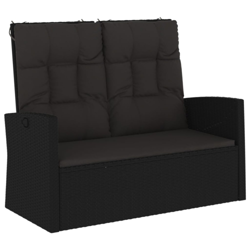 Banc de jardin inclinable avec coussins en rotin 118&nbsp;cm noir