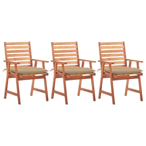 VIDAXL  Outdoor Dining Chairs 3 PCs With Cushions Solid Acacia Wood