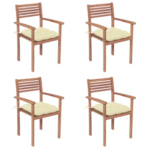 VIDAXL  Garden Chairs 4 PCs With Cream White Cushions Solid Teak Wood