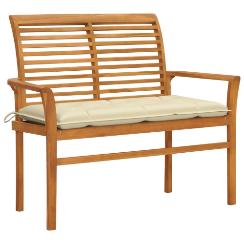 vidaXL Garden Bench with Cream White Cushion 112 cm Solid Teak Wood