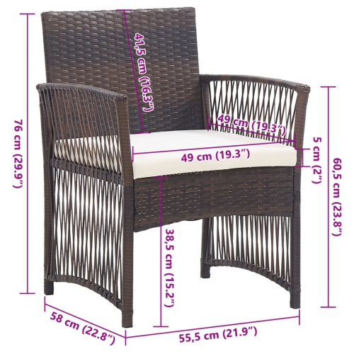 vidaXL Garden Armchairs with Cushions 2 pcs Brown Poly Rattan