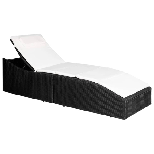 Chaise longue pour soleil avec coussin en poly rotin noir vidaXL