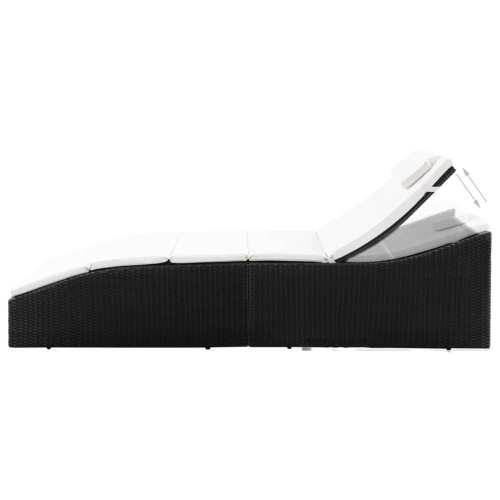 Chaise longue pour soleil avec coussin en poly rotin noir vidaXL