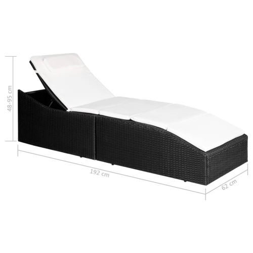Chaise longue pour soleil avec coussin en poly rotin noir vidaXL