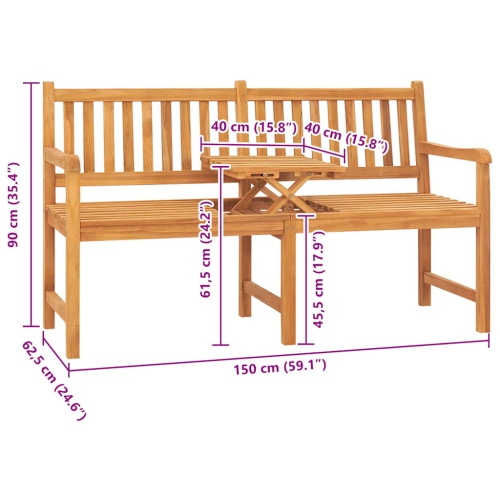 vidaXL 3-Seater Garden Bench with Table 150 cm Solid Teak Wood