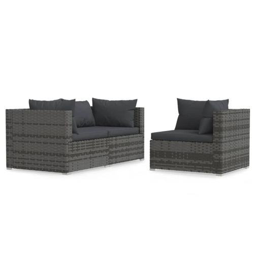 vidaXL 3 Piece Garden Lounge Set with Cushions Grey Poly Rattan