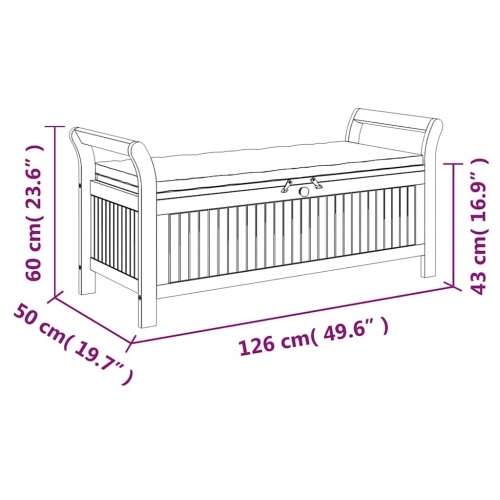 vidaXL Garden Storage Bench with Cushion 126 cm Solid Wood Acacia