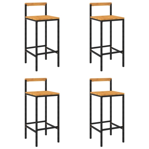 VIDAXL  Bar Stools 4 PCs Poly Rattan And Solid Wood Acacia In Black
