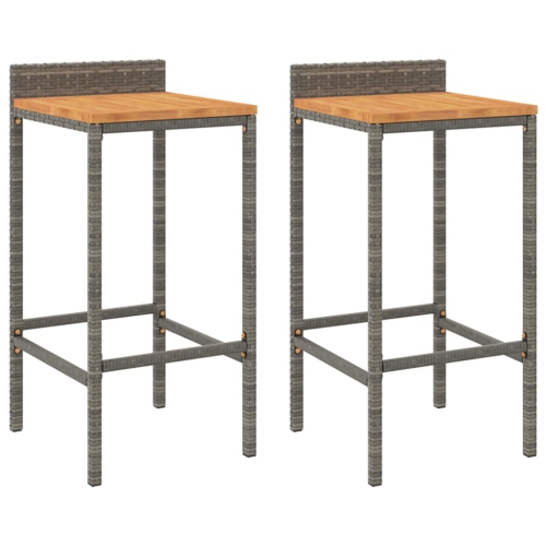 VIDAXL  Bar Stools 2 PCs Poly Rattan And Solid Wood Acacia In Grey