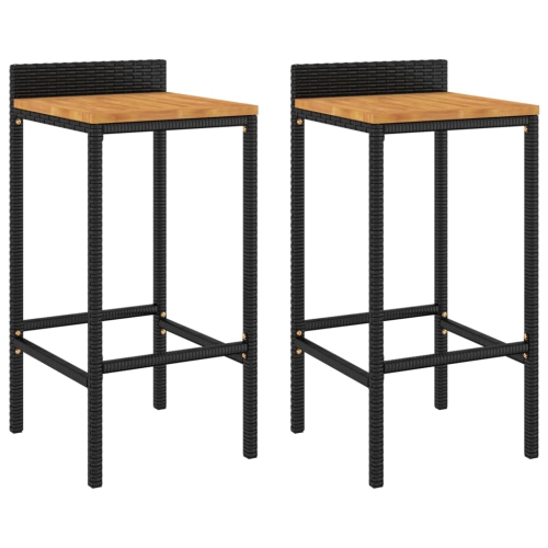 VIDAXL  Bar Stools 2 PCs Poly Rattan And Solid Wood Acacia In Black