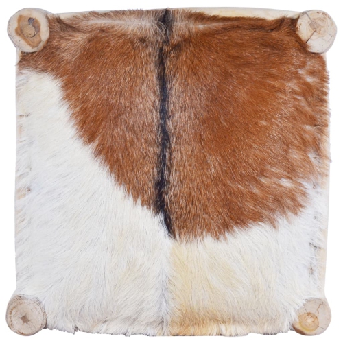 vidaXL Bar Stool Real Goat Leather and Solid Teak Wood