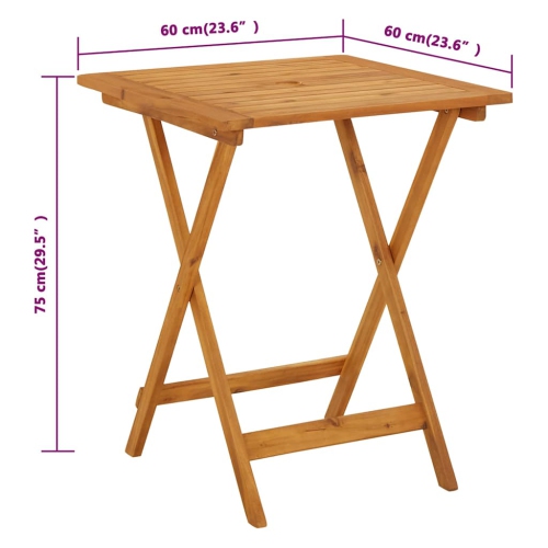 vidaXL Folding Patio Table, Rectangle Side Table, Solid Acacia Wood, 23.6" x 23.6" x 29.5"