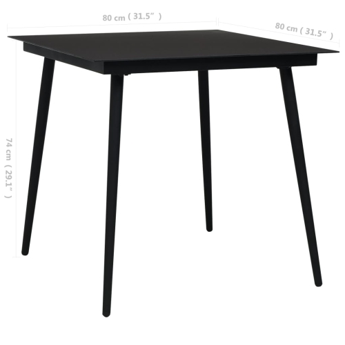 vidaXL Patio Dining Table Black 31.5"x31.5"x29.1" Steel and Glass